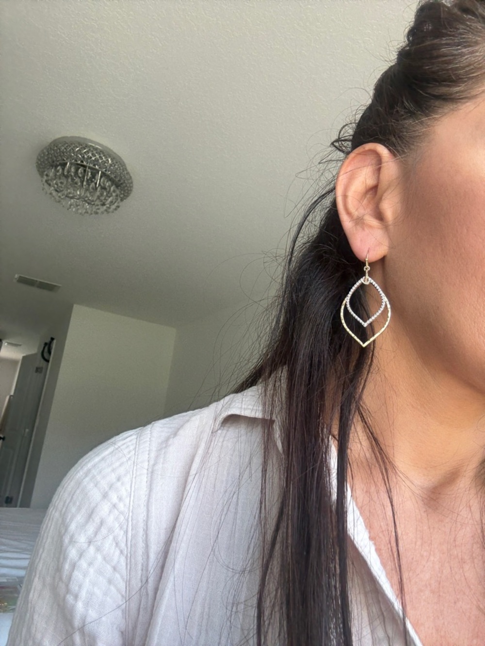 Gold and Crystal Double Teardrop Drop Earrings - Women Jewelry - Picture 7 of 8
